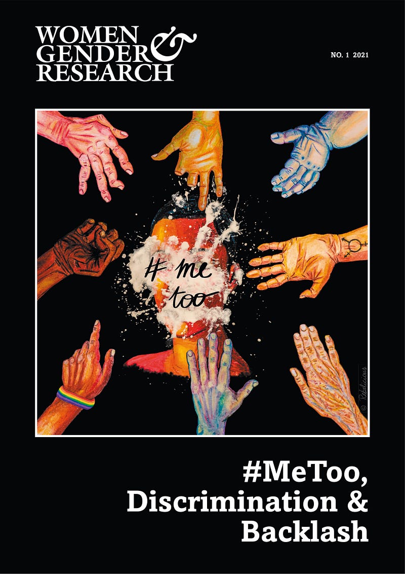 A Black journal cover with hands of varying ethnicities/colors surrounding an obscured face that says #Metoo.