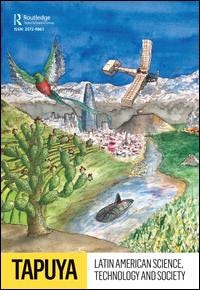 Cover of Tapuya Journal depicting a river, cactus, birds, greenery and cityscapes.